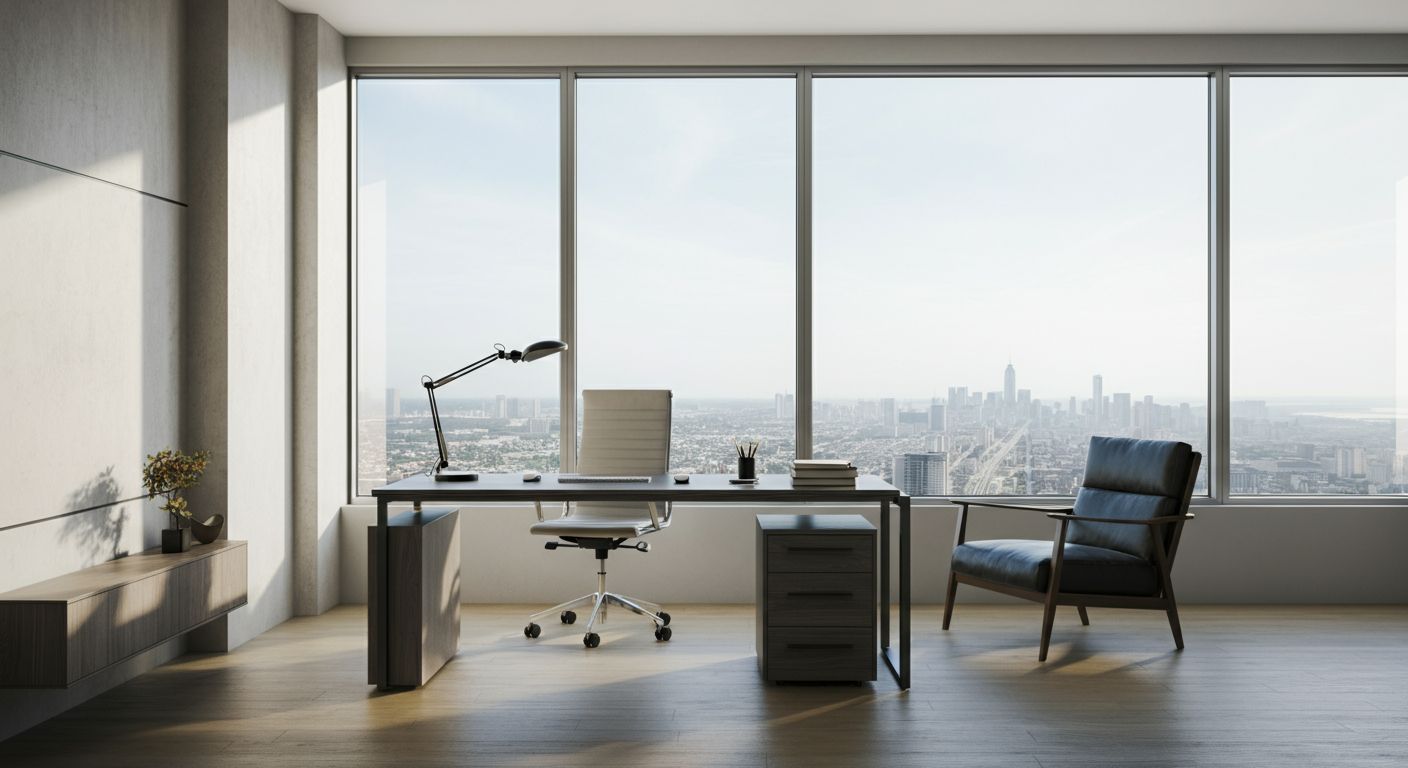 Bureau moderne avec vue panoramique sur la ville